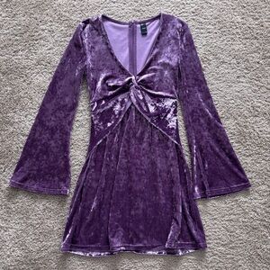 Purple Velvet Bell Sleeve Mini Dress